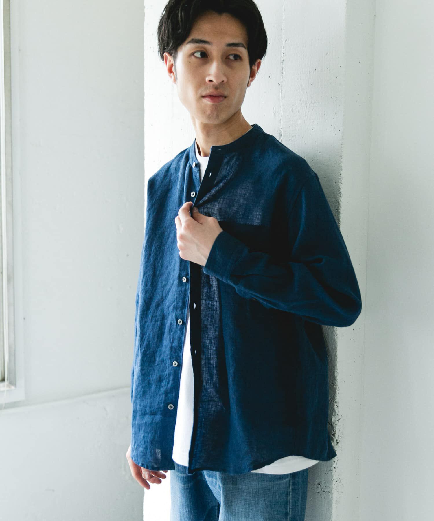 URBAN RESEARCH DOORS「シルケットリネン バンドカラーロングスリーブシャツ」|シャツ・ブラウス|