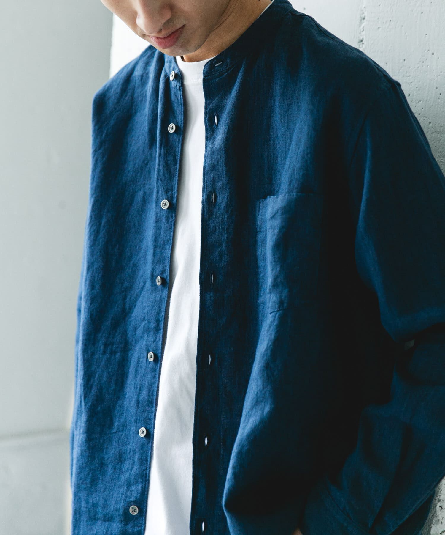 URBAN RESEARCH DOORS「シルケットリネン バンドカラーロングスリーブシャツ」|シャツ・ブラウス|