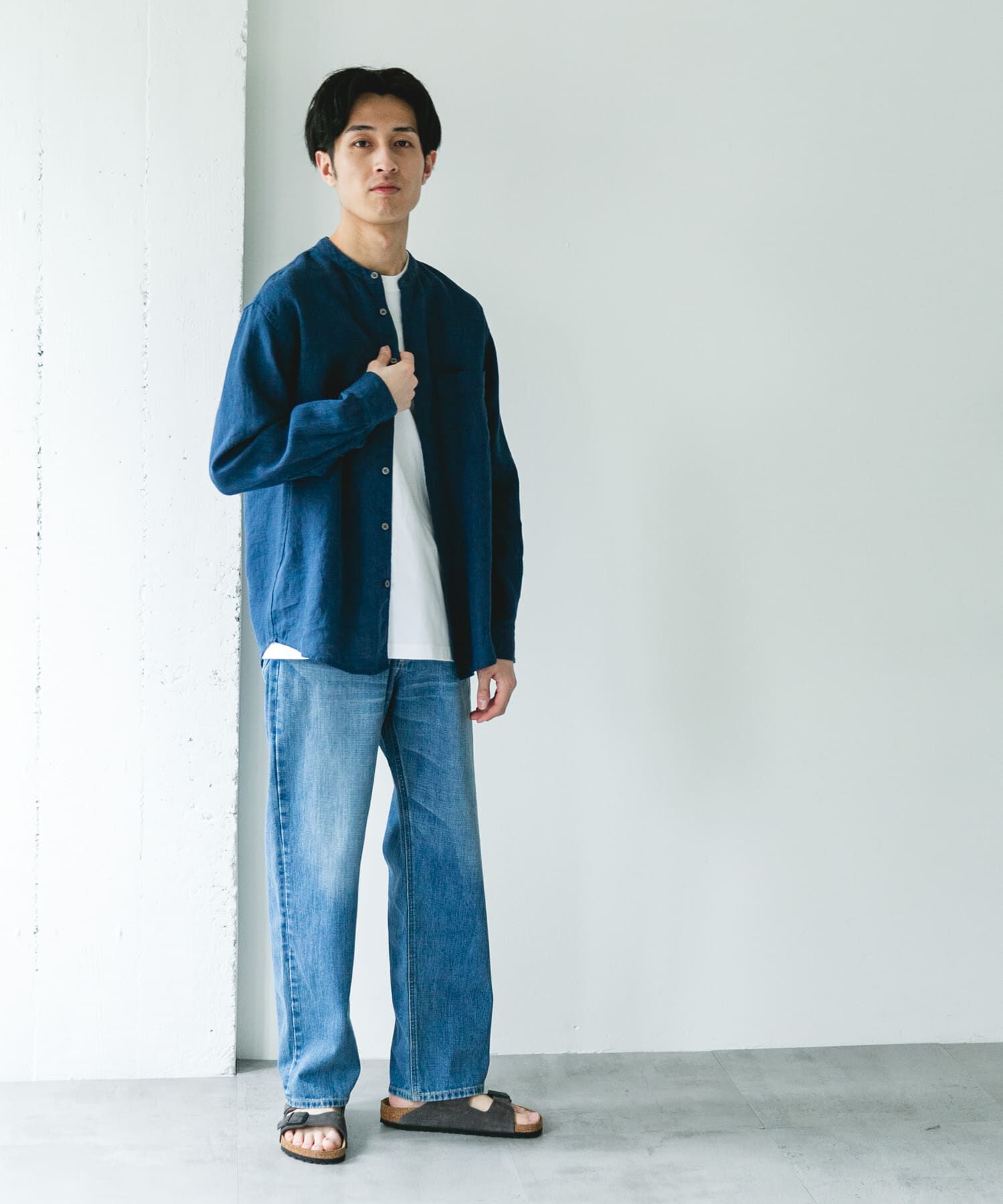 URBAN RESEARCH DOORS「シルケットリネン バンドカラーロングスリーブシャツ」|シャツ・ブラウス|