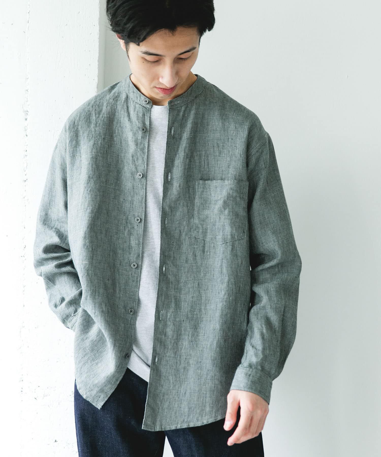 URBAN RESEARCH DOORS「シルケットリネン バンドカラーロングスリーブシャツ」|シャツ・ブラウス|