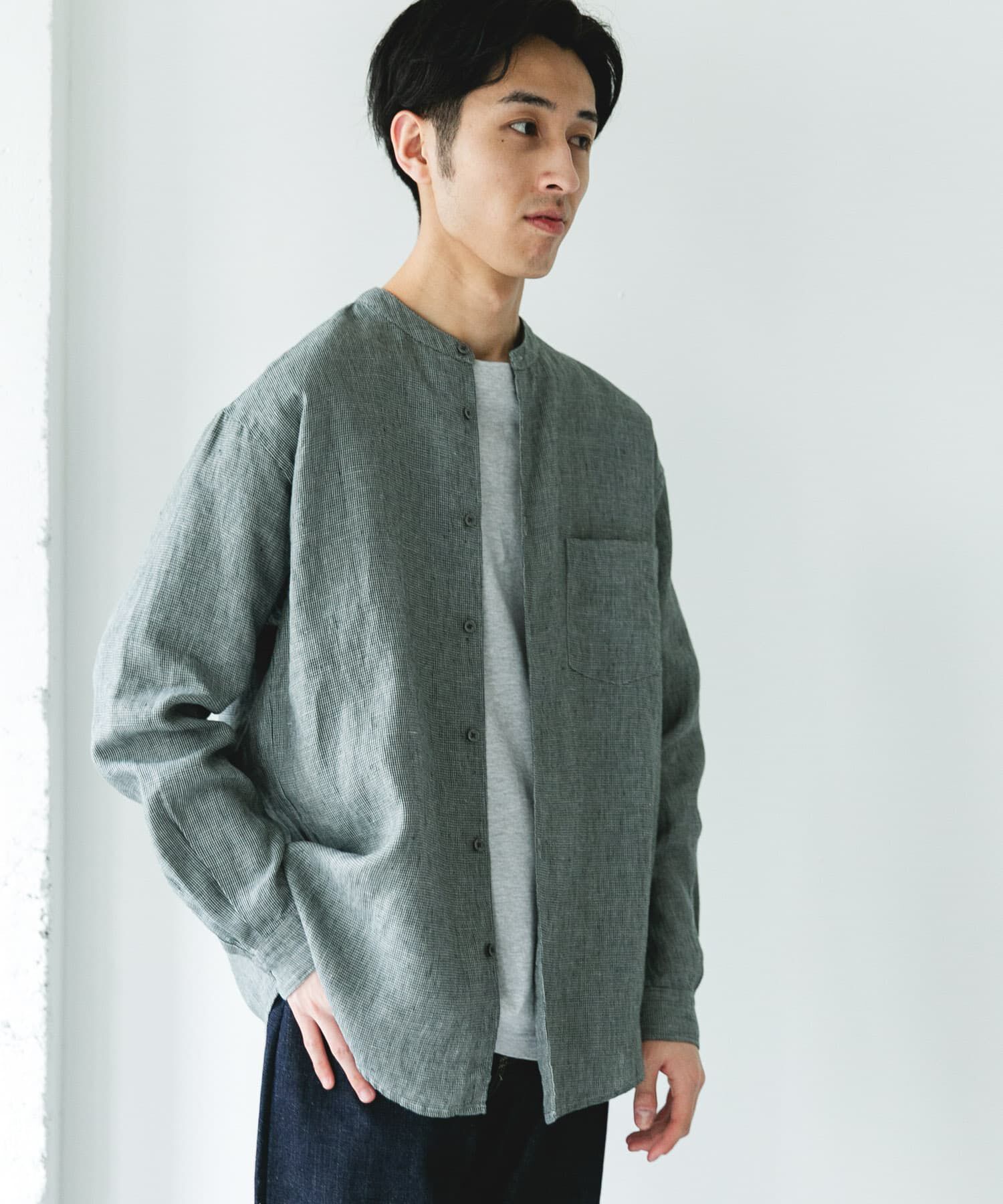 URBAN RESEARCH DOORS「シルケットリネン バンドカラーロングスリーブシャツ」|シャツ・ブラウス|