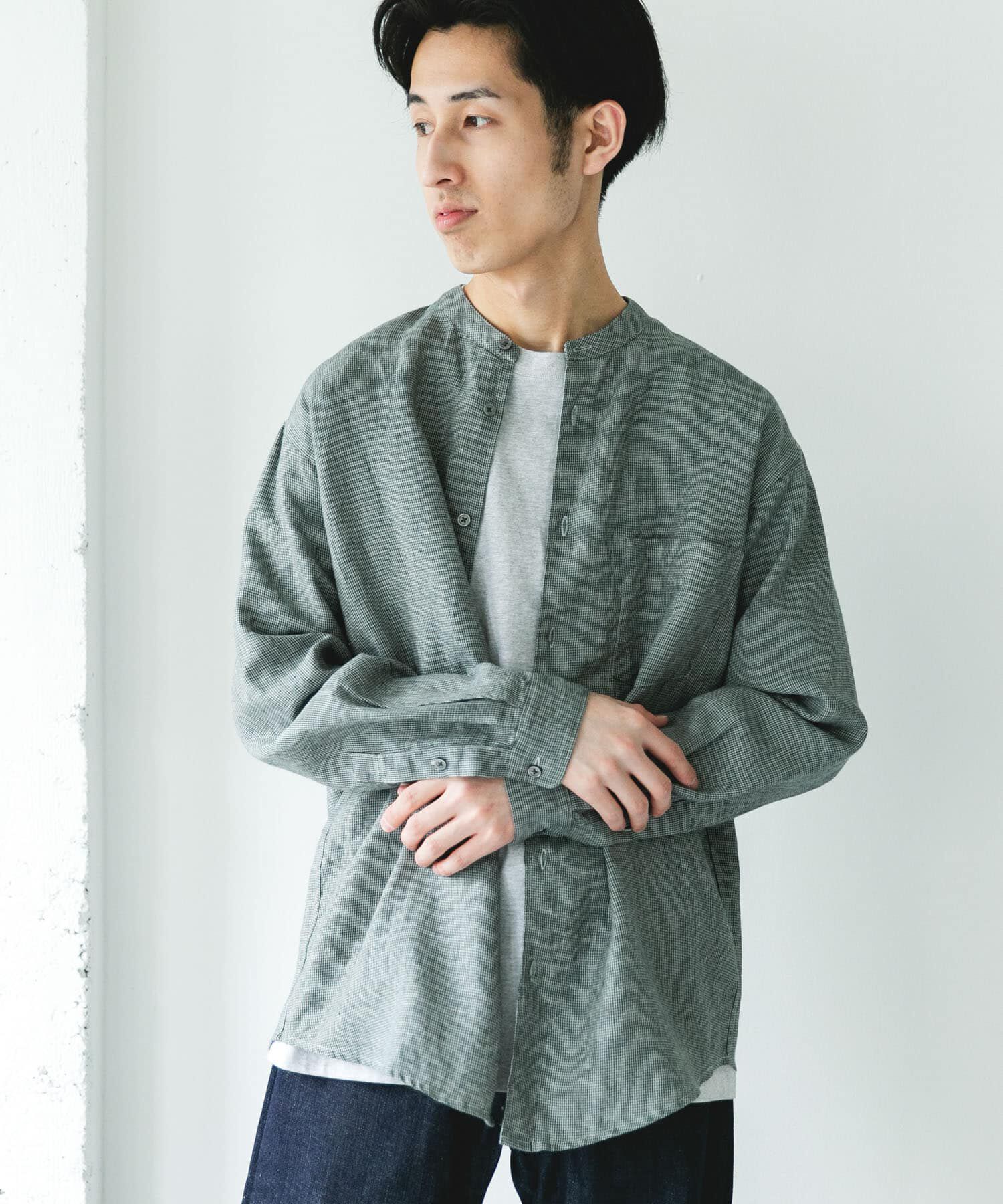 URBAN RESEARCH DOORS「シルケットリネン バンドカラーロングスリーブシャツ」|シャツ・ブラウス|