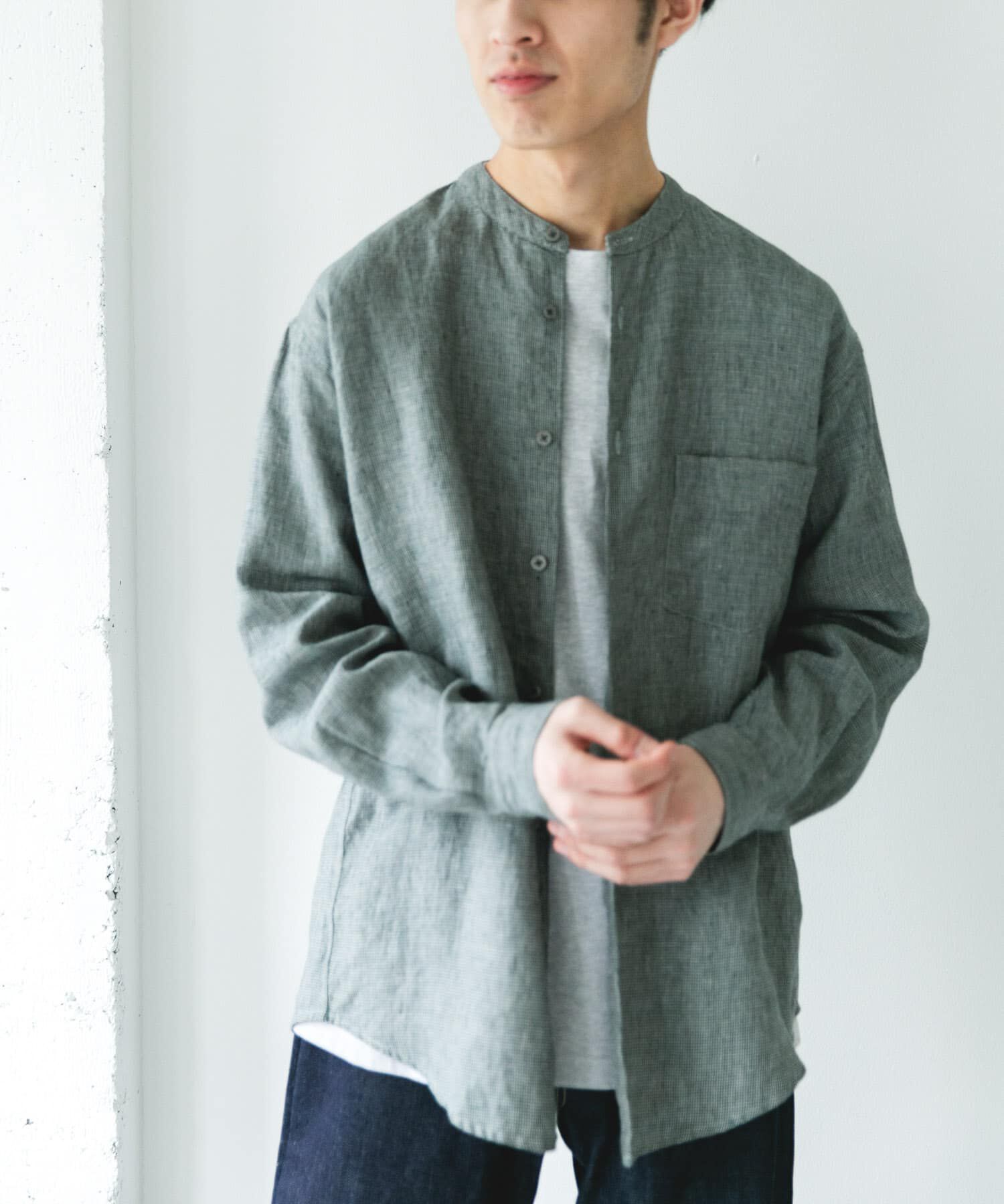 URBAN RESEARCH DOORS「シルケットリネン バンドカラーロングスリーブシャツ」|シャツ・ブラウス|