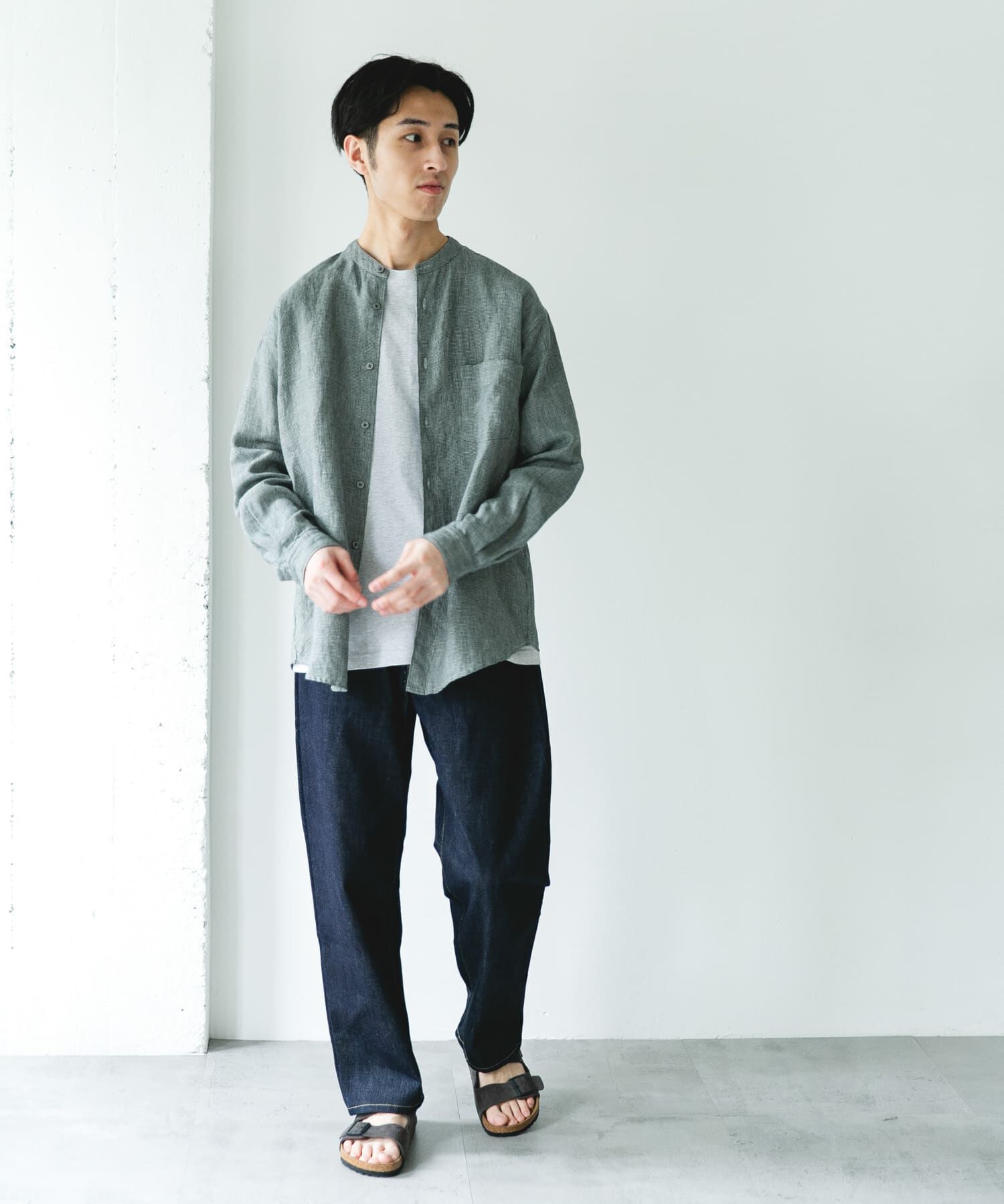 URBAN RESEARCH DOORS「シルケットリネン バンドカラーロングスリーブシャツ」|シャツ・ブラウス|