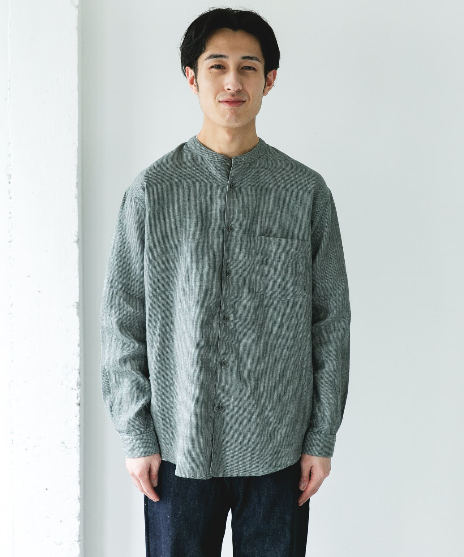 URBAN RESEARCH DOORS「シルケットリネン バンドカラーロングスリーブシャツ」|シャツ・ブラウス|