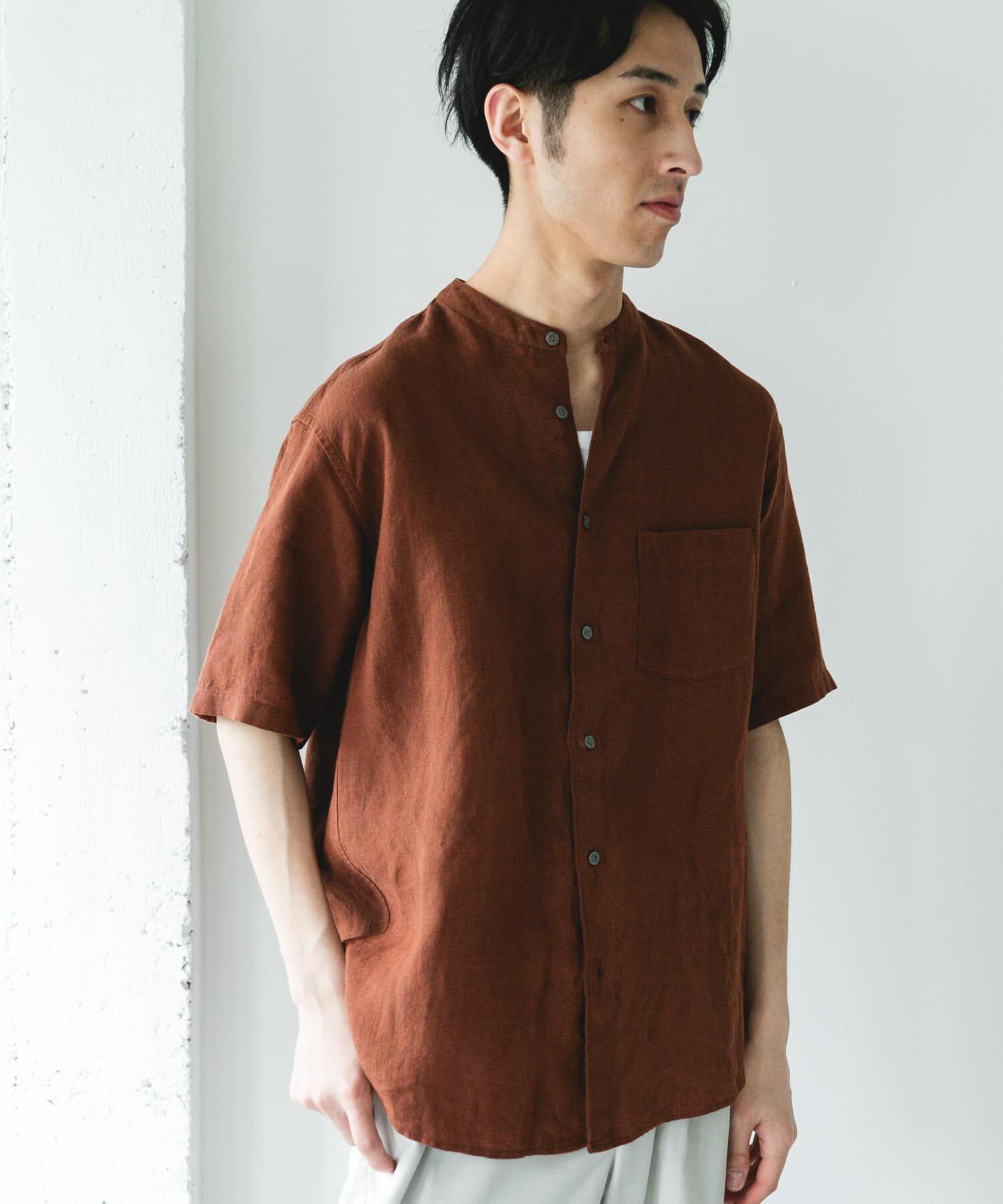 URBAN RESEARCH DOORS「シルケットリネン バンドカラーショートスリーブシャツ」|シャツ・ブラウス|