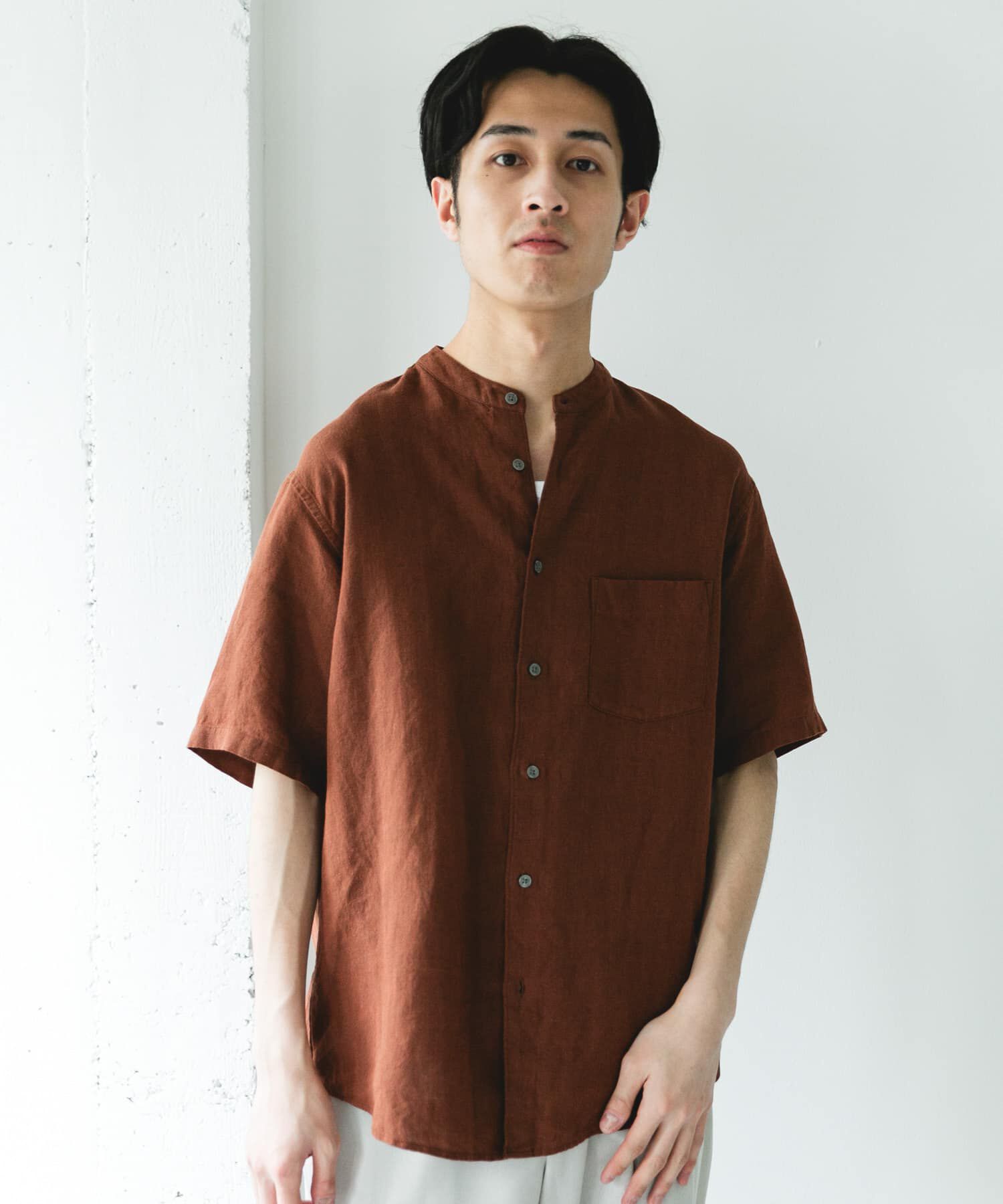 URBAN RESEARCH DOORS「シルケットリネン バンドカラーショートスリーブシャツ」|シャツ・ブラウス|