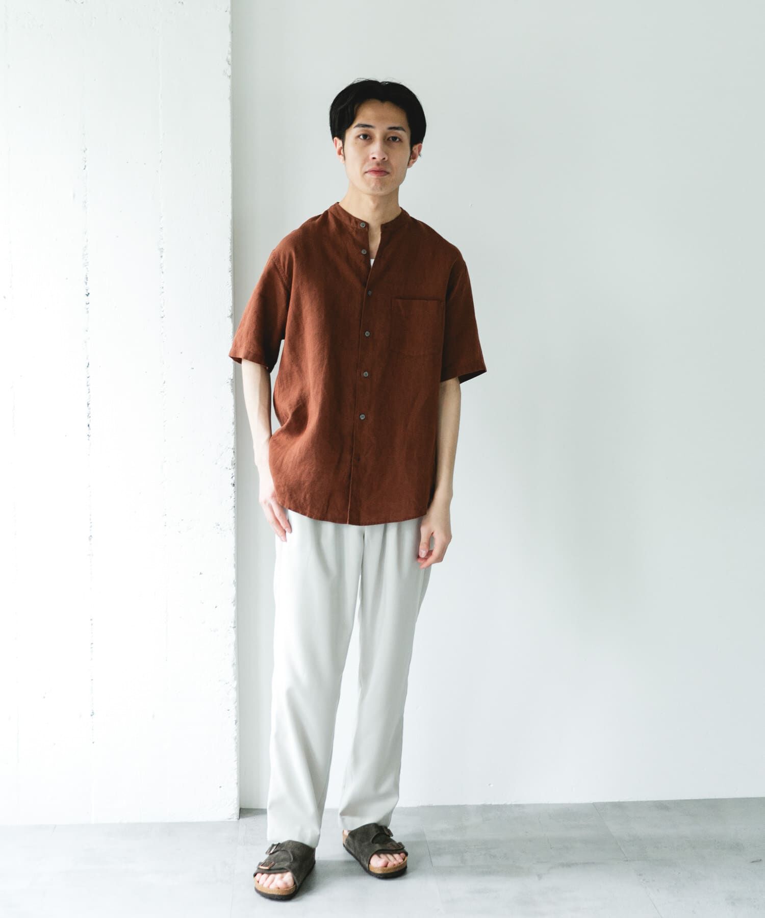 URBAN RESEARCH DOORS「シルケットリネン バンドカラーショートスリーブシャツ」|シャツ・ブラウス|