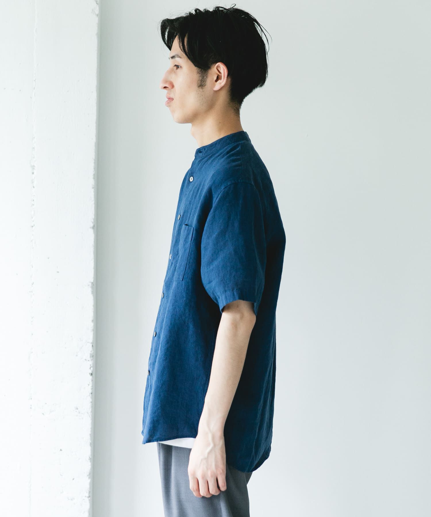 URBAN RESEARCH DOORS「シルケットリネン バンドカラーショートスリーブシャツ」|シャツ・ブラウス|