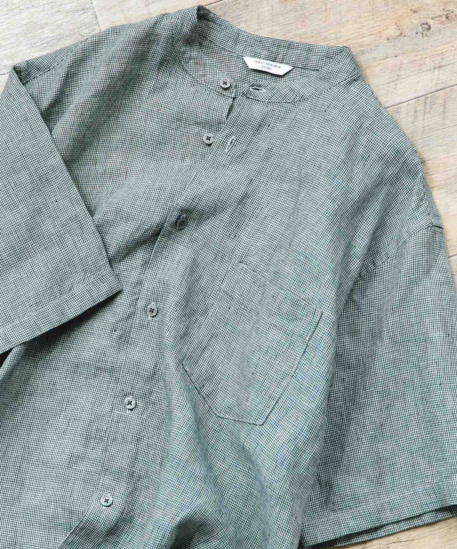 URBAN RESEARCH DOORS「シルケットリネン バンドカラーショートスリーブシャツ」|シャツ・ブラウス|チェック