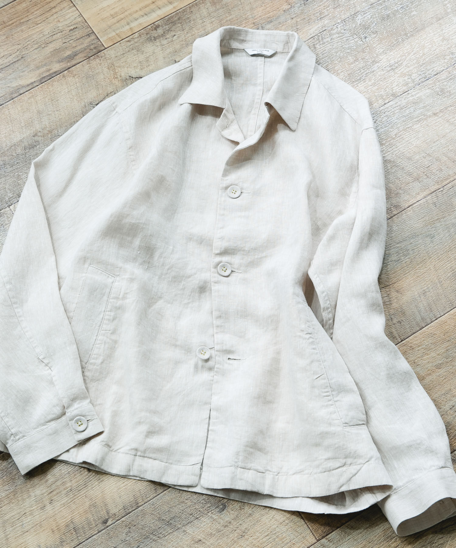 URBAN RESEARCH DOORS「シルケットリネン シャツジャケット」|ノーカラーコート|アイボリー