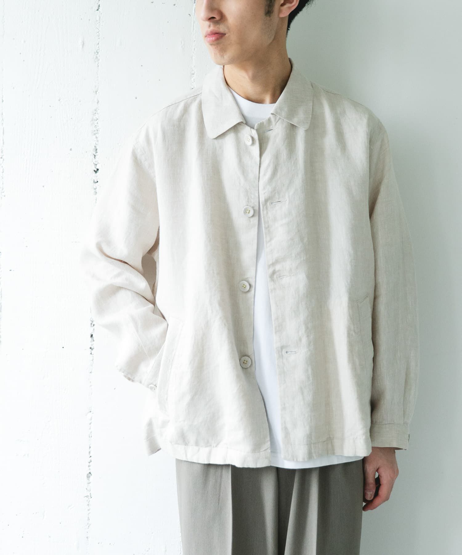 URBAN RESEARCH DOORS「シルケットリネン シャツジャケット」|ノーカラーコート|