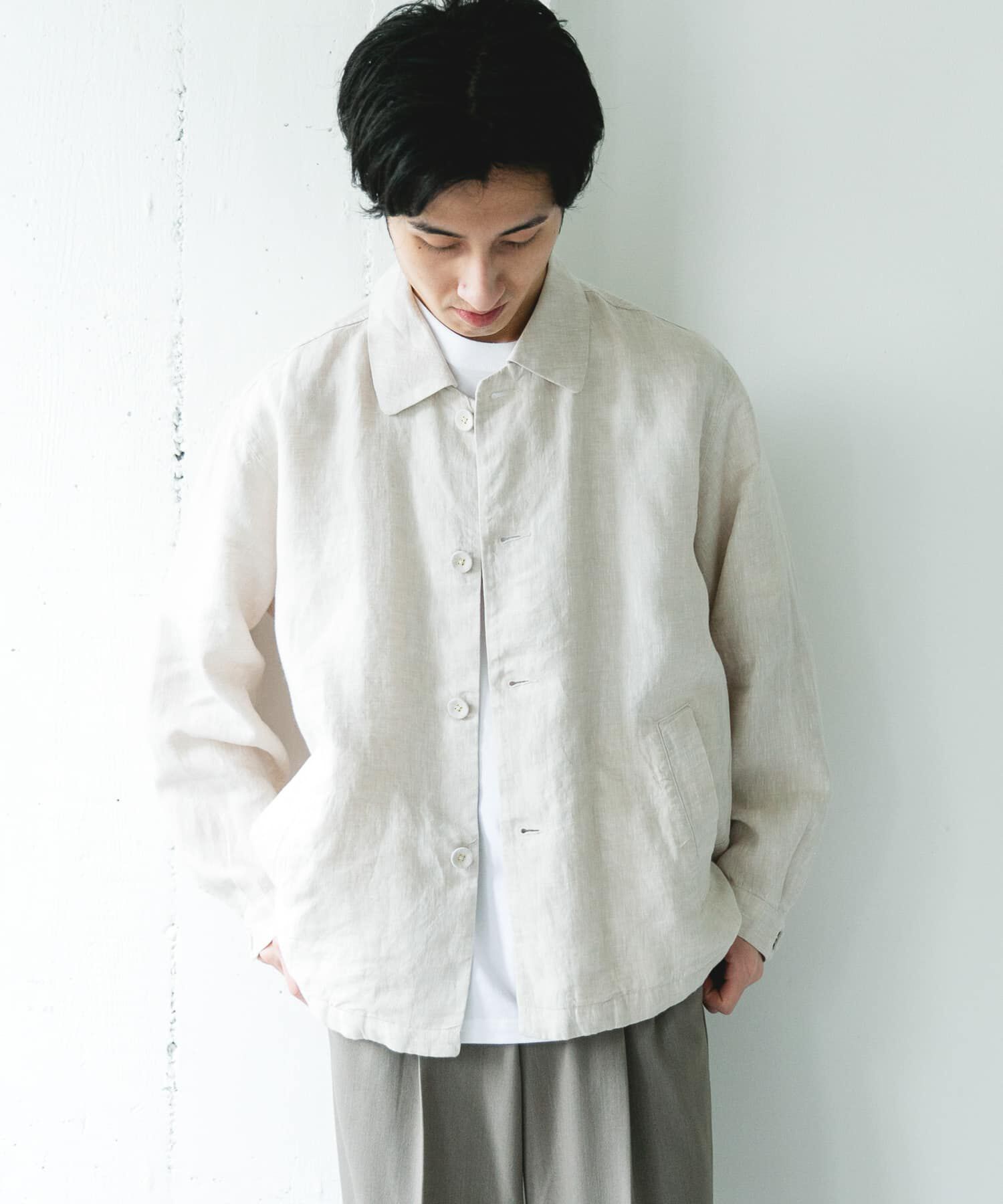 URBAN RESEARCH DOORS「シルケットリネン シャツジャケット」|ノーカラーコート|