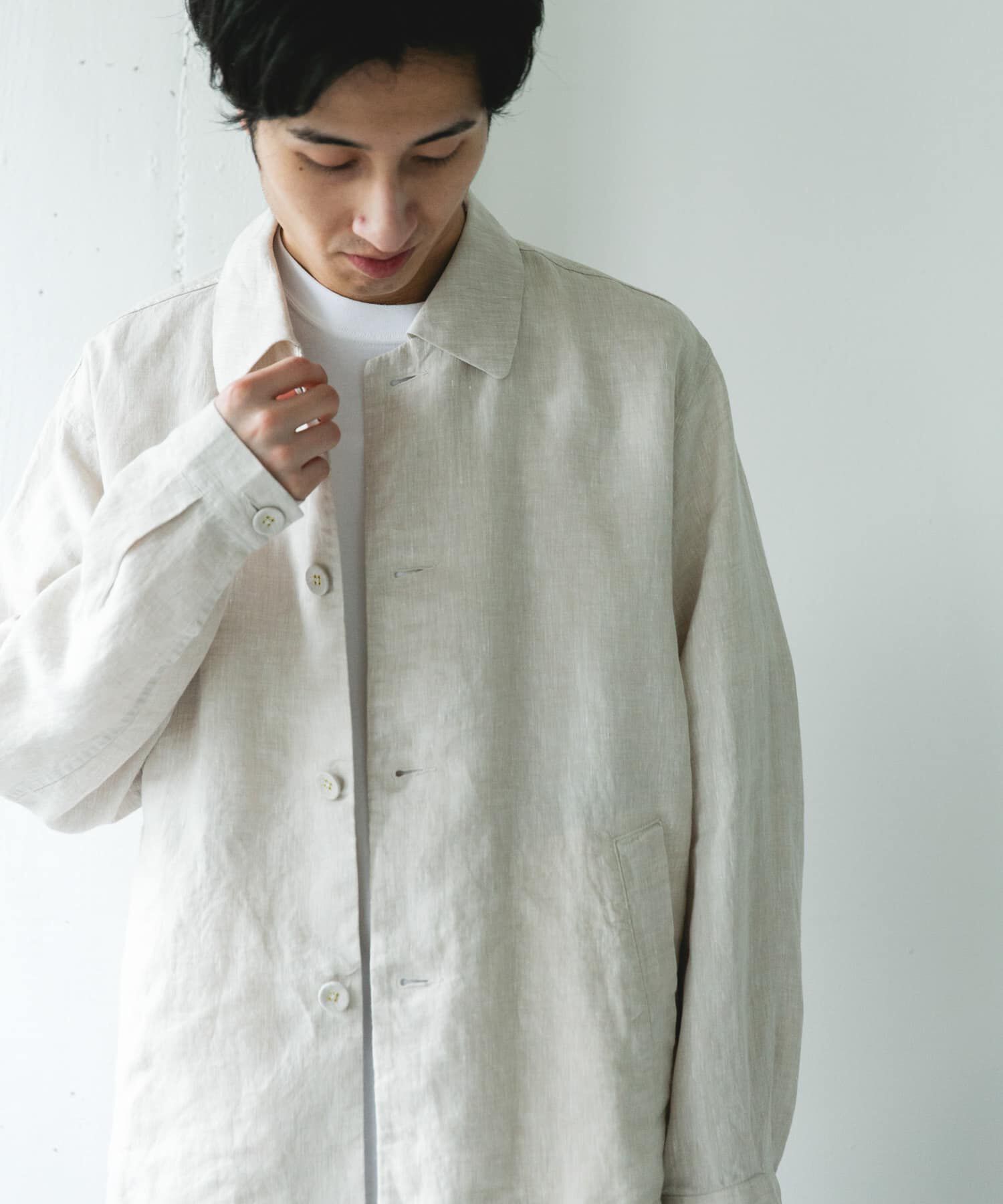 URBAN RESEARCH DOORS「シルケットリネン シャツジャケット」|ノーカラーコート|