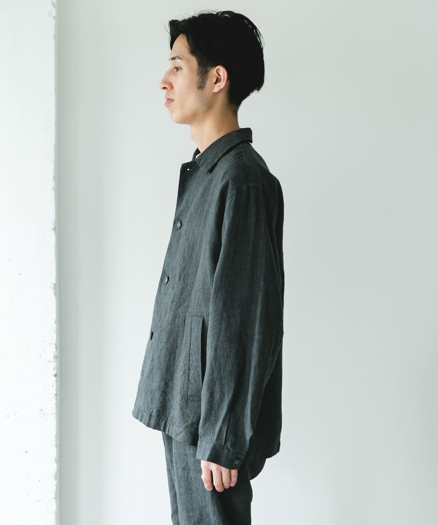 URBAN RESEARCH DOORS「シルケットリネン シャツジャケット」|ノーカラーコート|