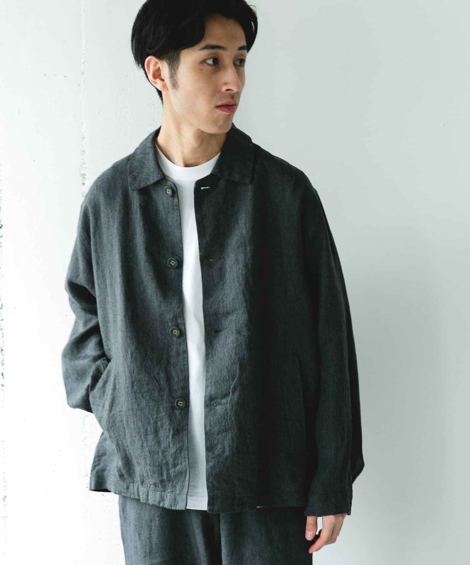URBAN RESEARCH DOORS「シルケットリネン シャツジャケット」|ノーカラーコート|