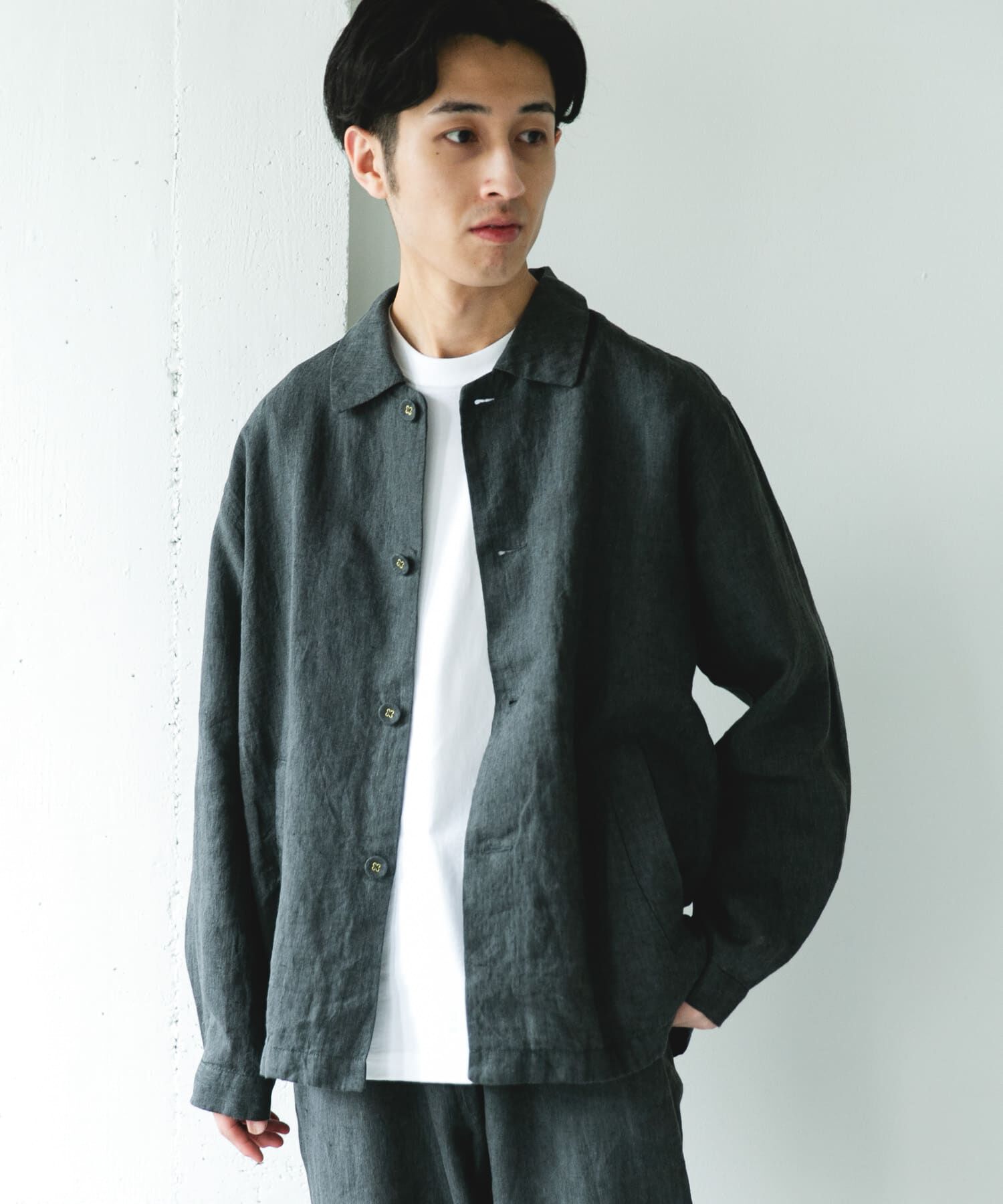 URBAN RESEARCH DOORS「シルケットリネン シャツジャケット」|ノーカラーコート|