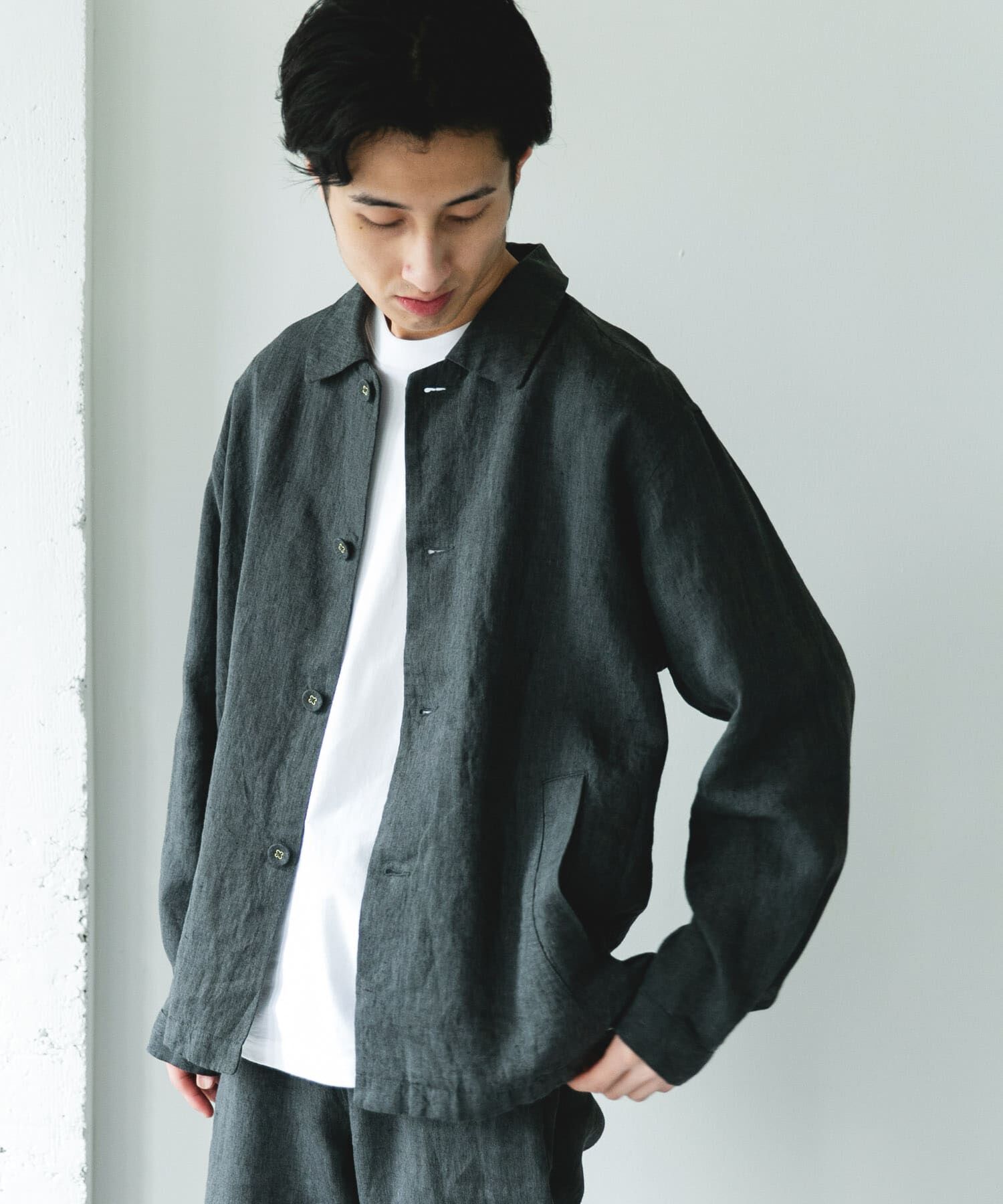 URBAN RESEARCH DOORS「シルケットリネン シャツジャケット」|ノーカラーコート|