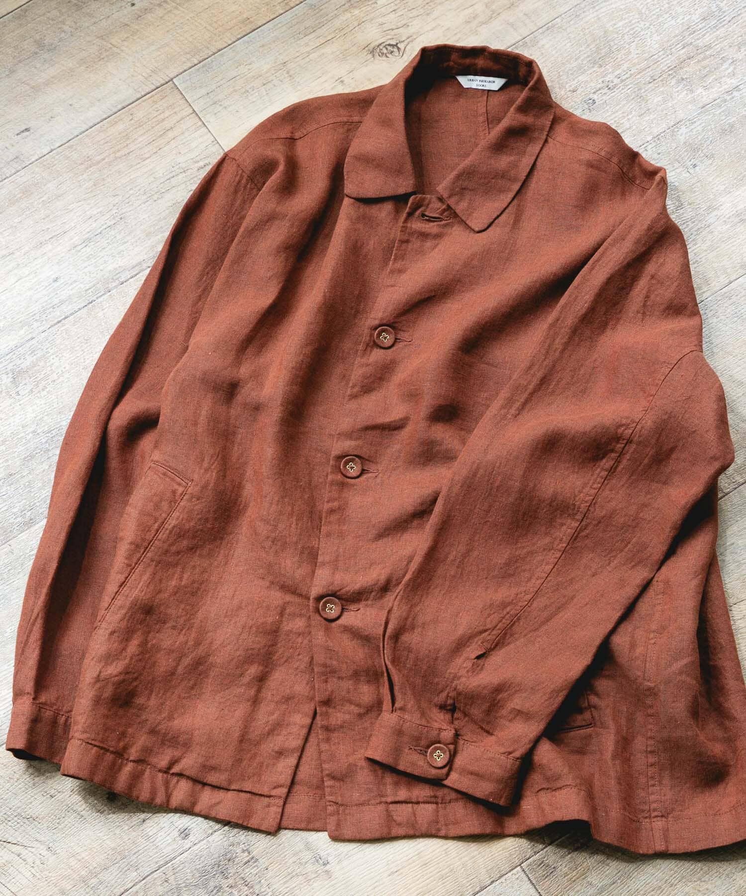 URBAN RESEARCH DOORS「シルケットリネン シャツジャケット」|ノーカラーコート|ブラウン