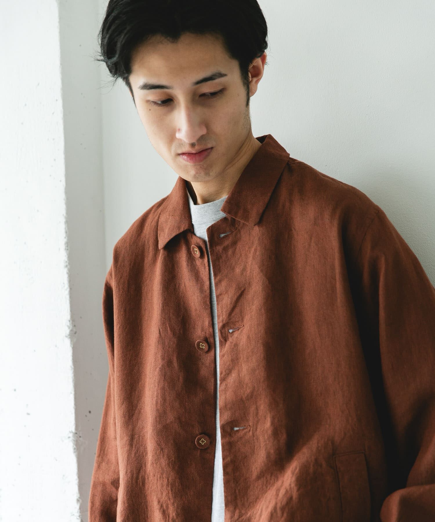 URBAN RESEARCH DOORS「シルケットリネン シャツジャケット」|ノーカラーコート|