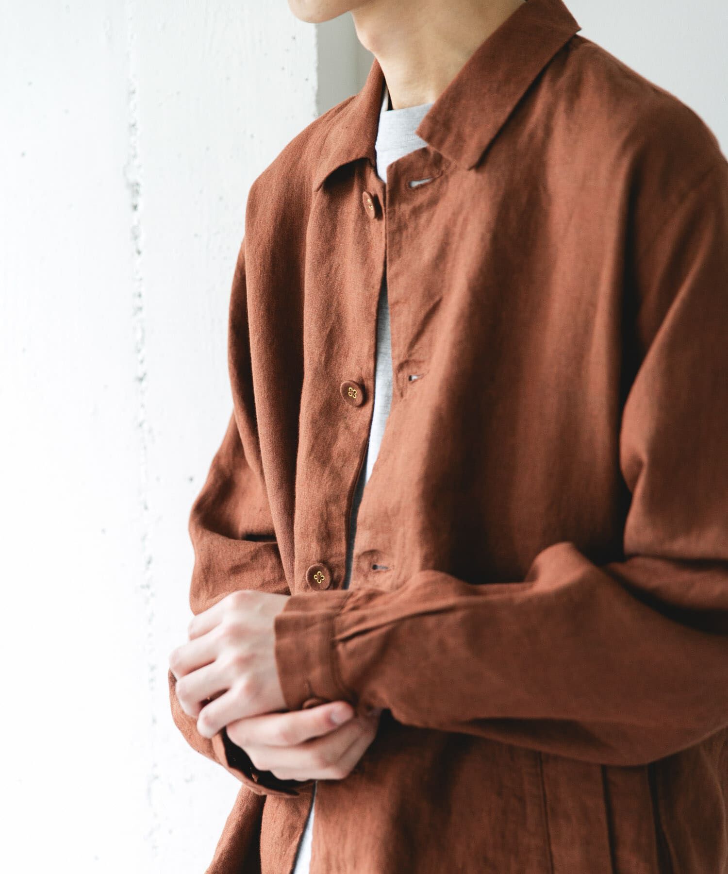 URBAN RESEARCH DOORS「シルケットリネン シャツジャケット」|ノーカラーコート|