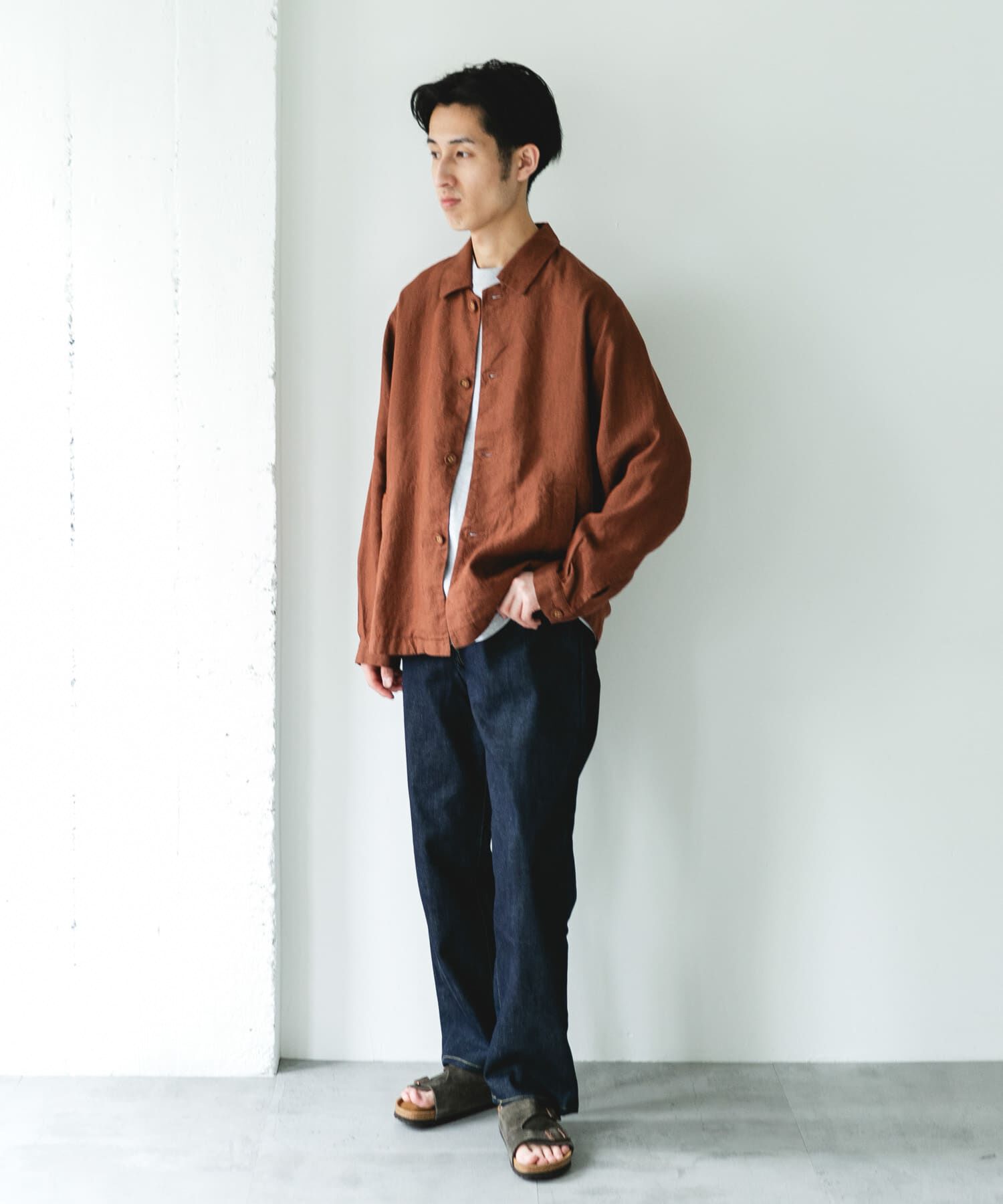 URBAN RESEARCH DOORS「シルケットリネン シャツジャケット」|ノーカラーコート|