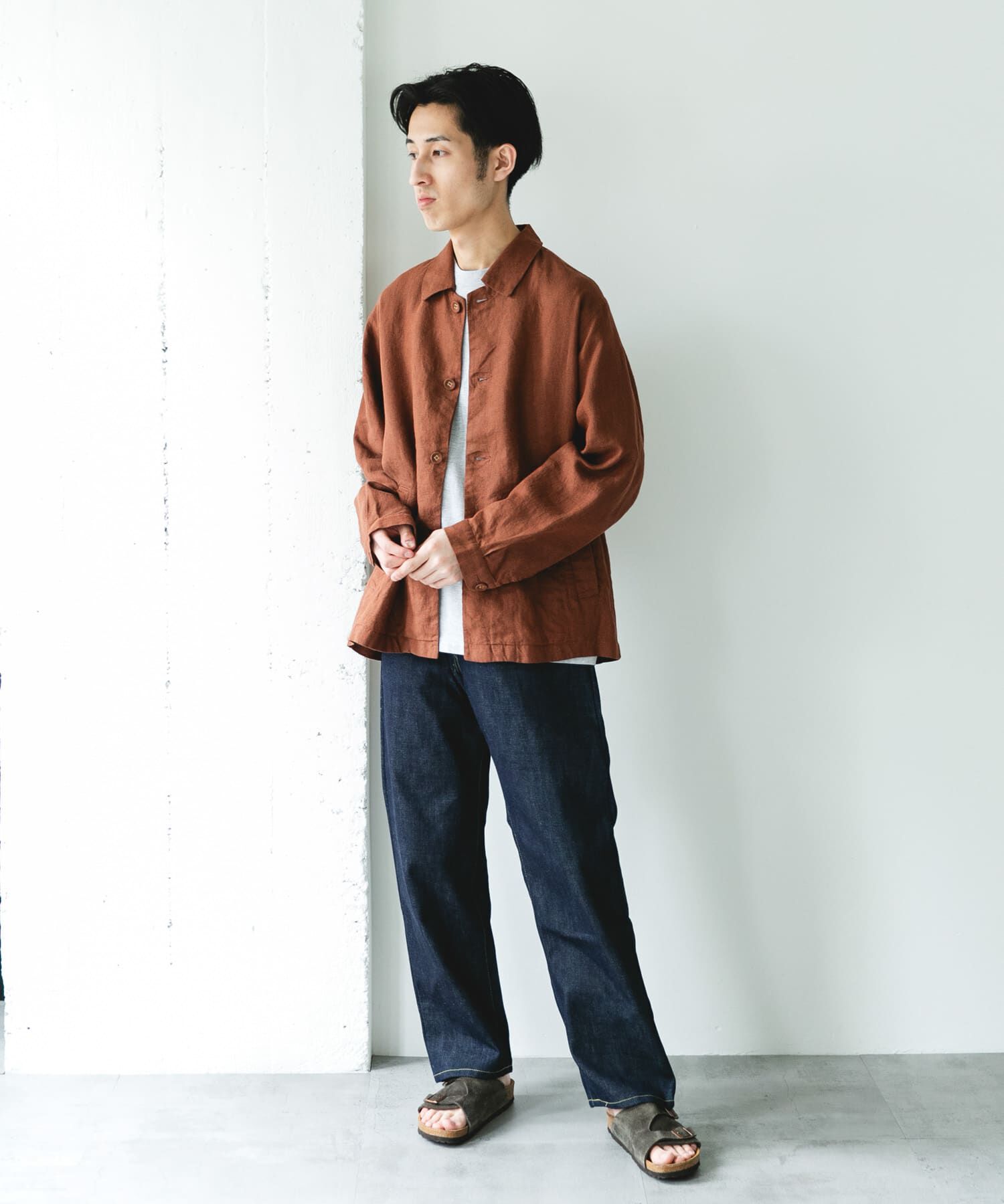 URBAN RESEARCH DOORS「シルケットリネン シャツジャケット」|ノーカラーコート|