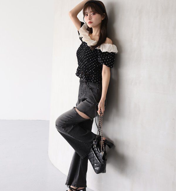  「【SMサイズ展開あり】サイドスリットリボン美脚デニムパンツ」|その他|