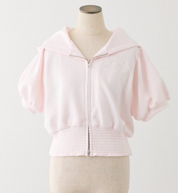  「【セットアップ可能】レースロゴ刺繍半袖ラメパーカー」|プルオーバー|