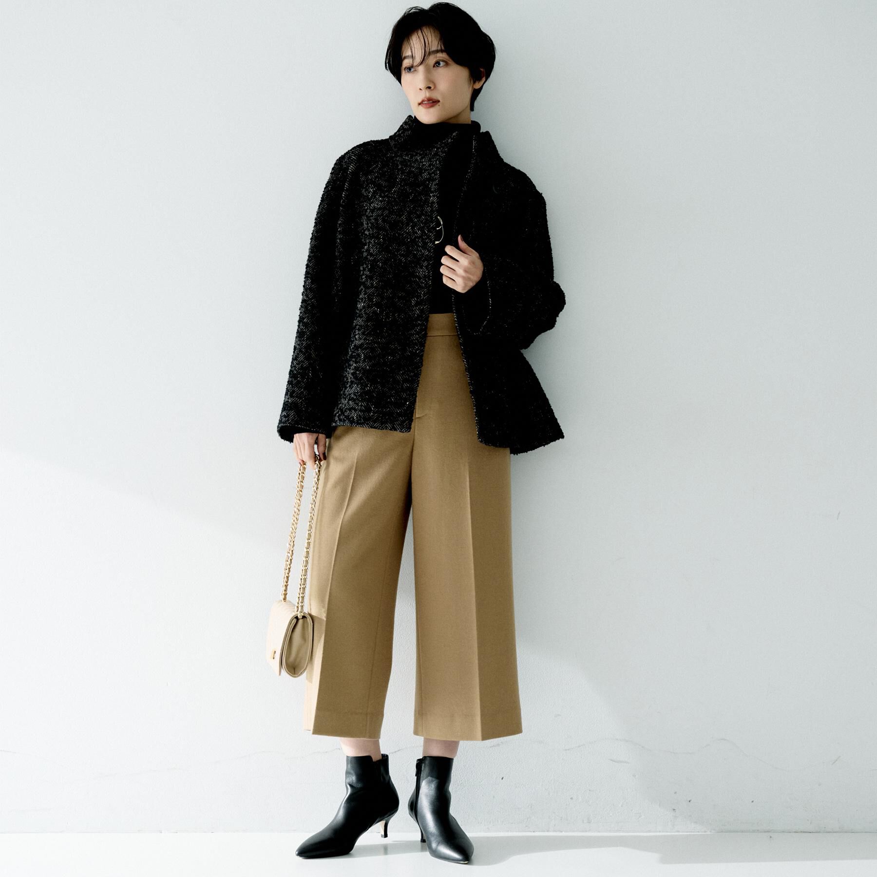 UNTITLED「【ウール100%/ウエスト後ろゴム】 クロップドワイドパンツ」|その他|