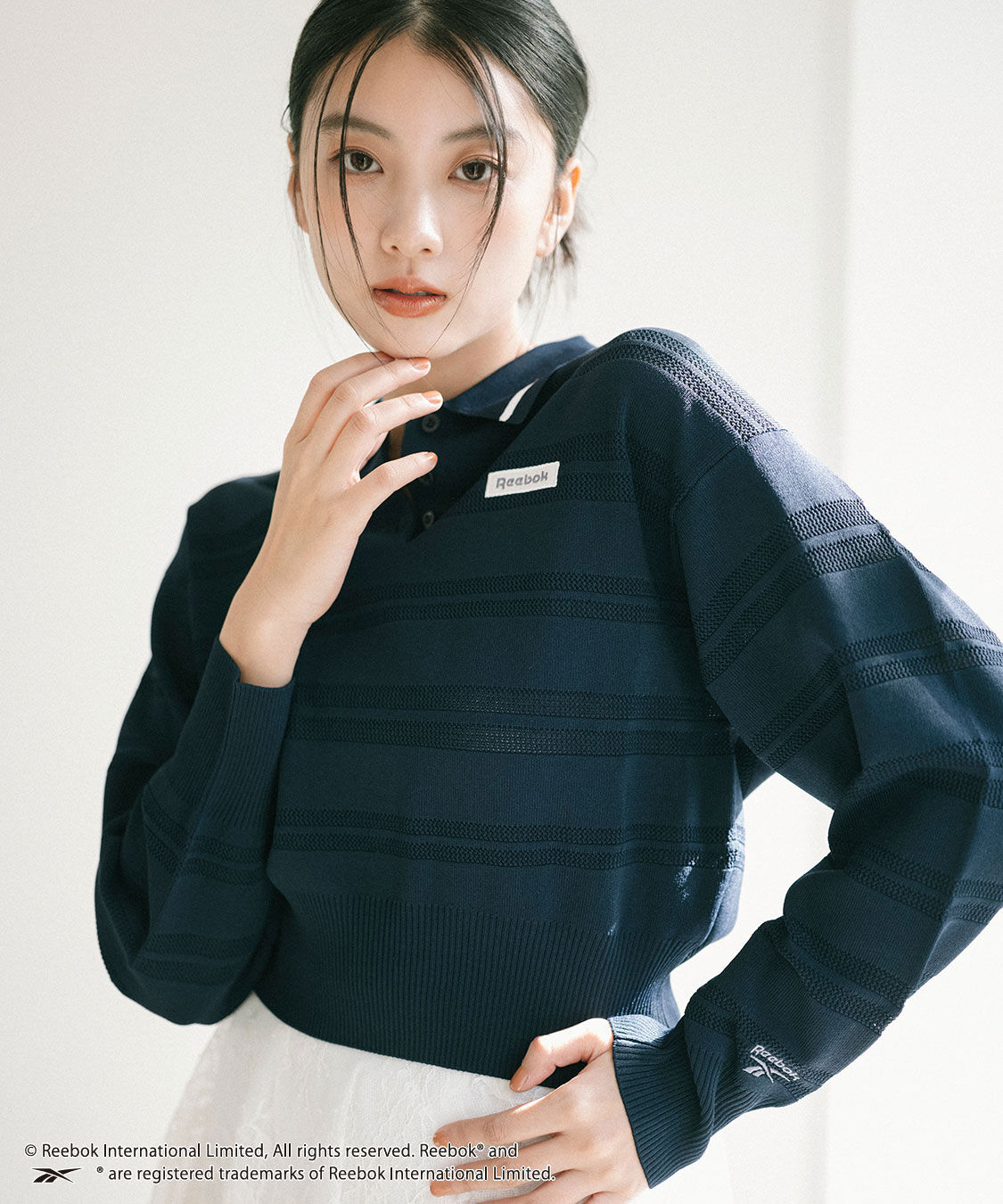 COCO DEAL「《COCO DEAL/Reebok》メッシュボーダーポロニット」|ポロシャツ|ネイビー