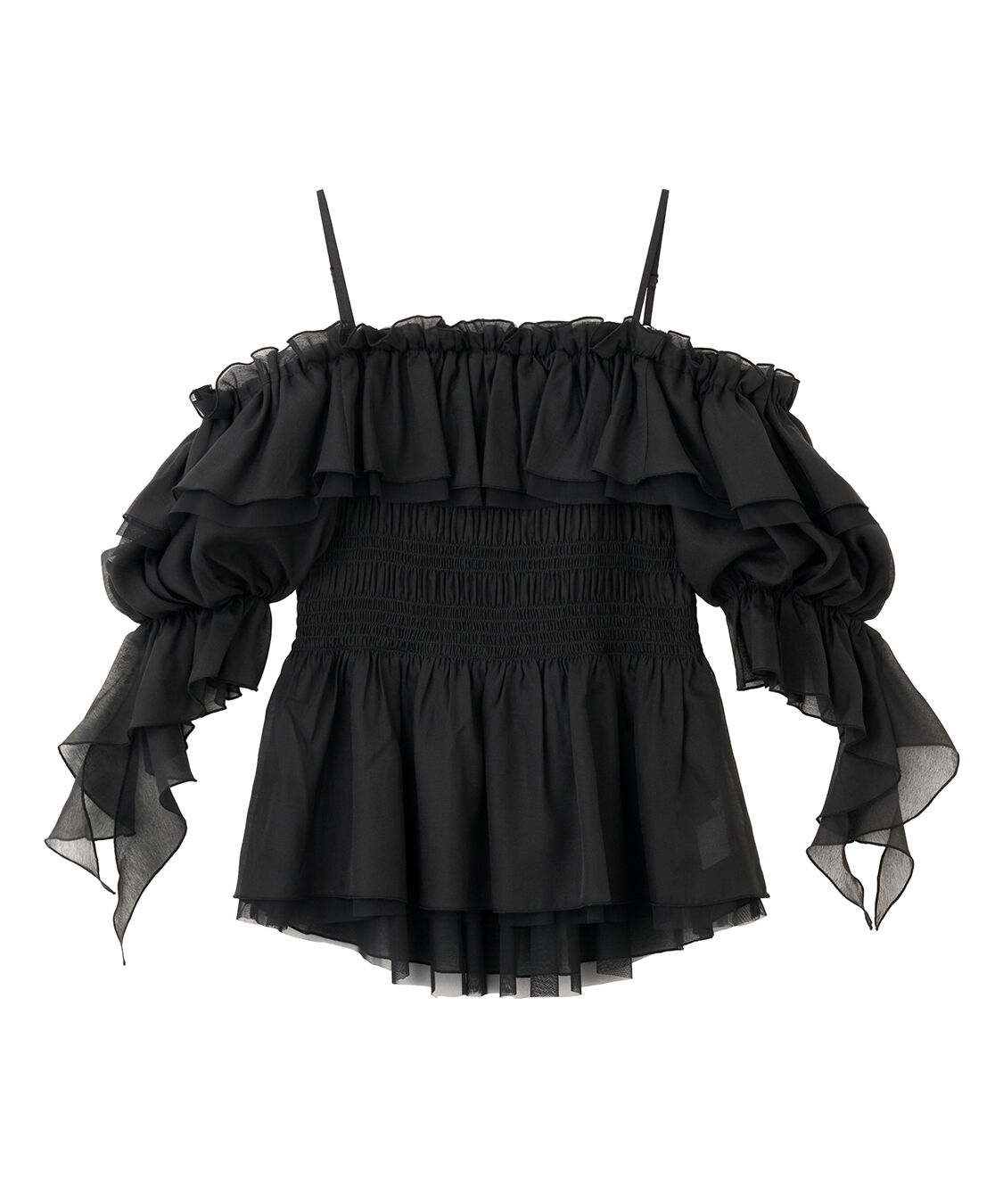 COCO DEAL「フリルギャザーシアーシャーリングブラウス」|シャツ・ブラウス|ブラック