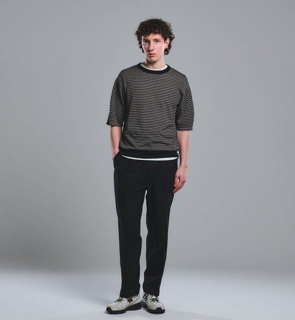 UNITED ARROWS green label relaxing「リネン ポリエステル ボーダー クルーネック 半袖 ニット -ウォッシャブル-」|ニット・セーター|