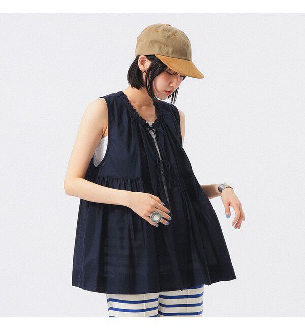 BEAMSBOY「コットン ギャザー ノースリーブ」|シャツ・ブラウス|NAVY