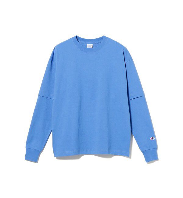 BEAMS「【別注】Champion / フェイク レイヤード ロングスリーブ Tシャツ」|Tシャツ・カットソー|BLUE