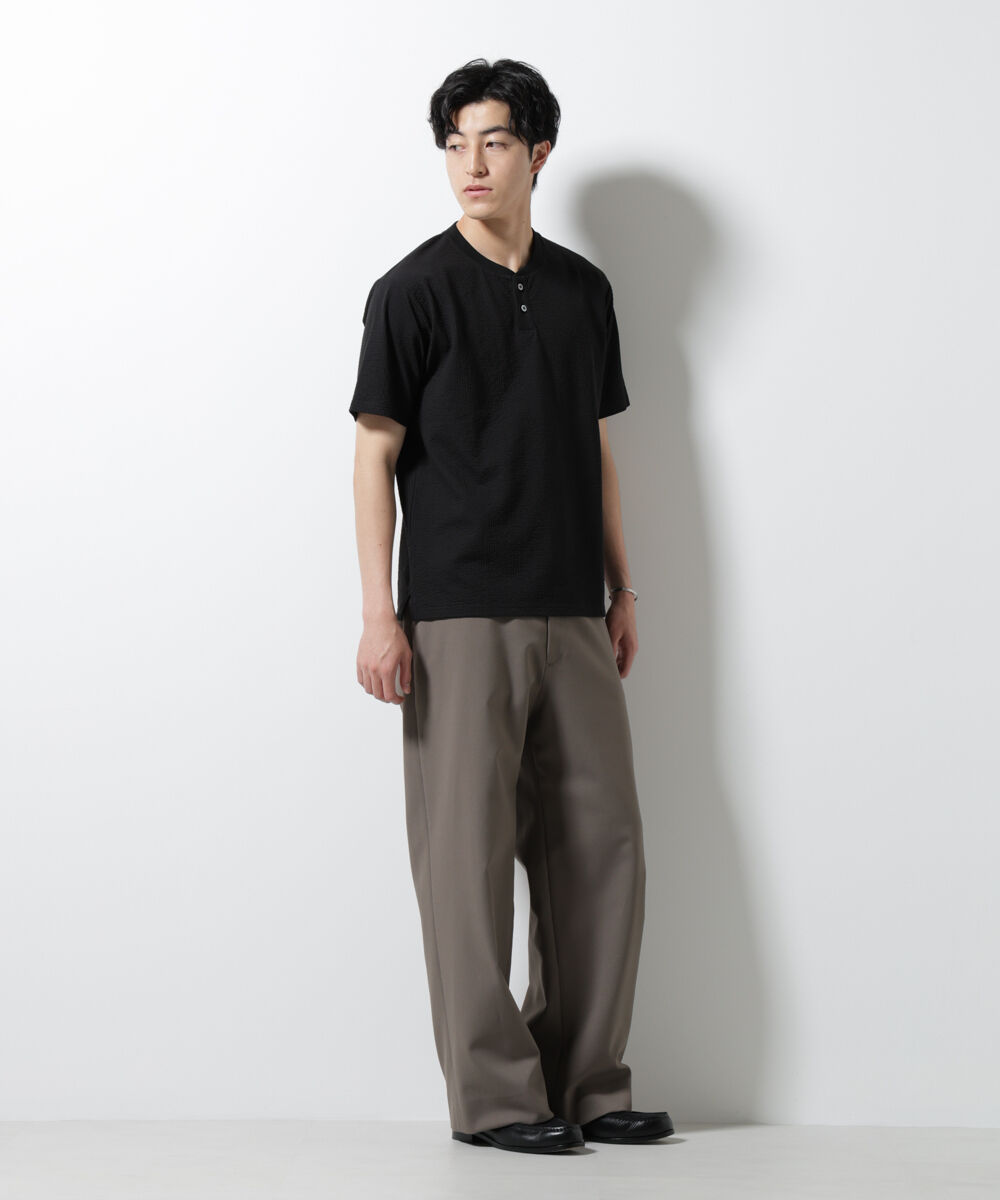 nano･universe「ジャージーサッカーヘンリーネックTシャツ 半袖」|Tシャツ・カットソー|