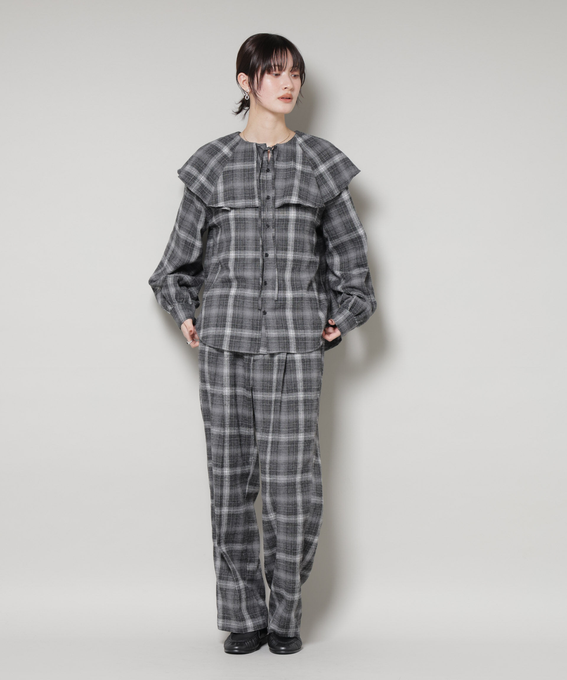 nano･universe「オンブレーチェックタックパンツ(セットアップ可)」|チノ|