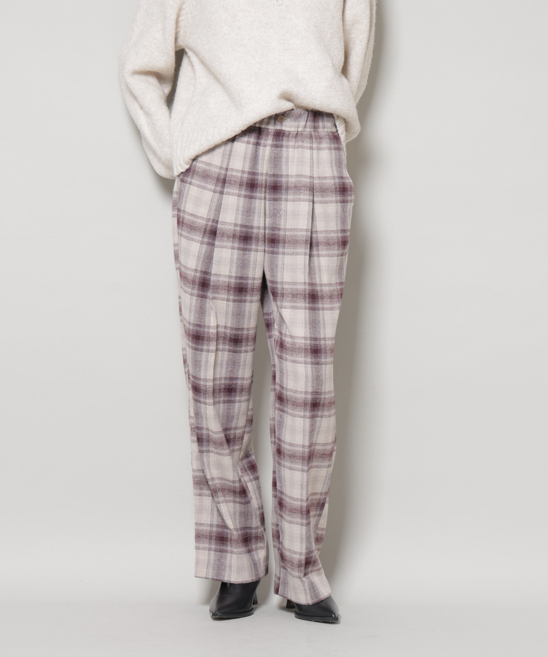 nano･universe「オンブレーチェックタックパンツ(セットアップ可)」|チノ|