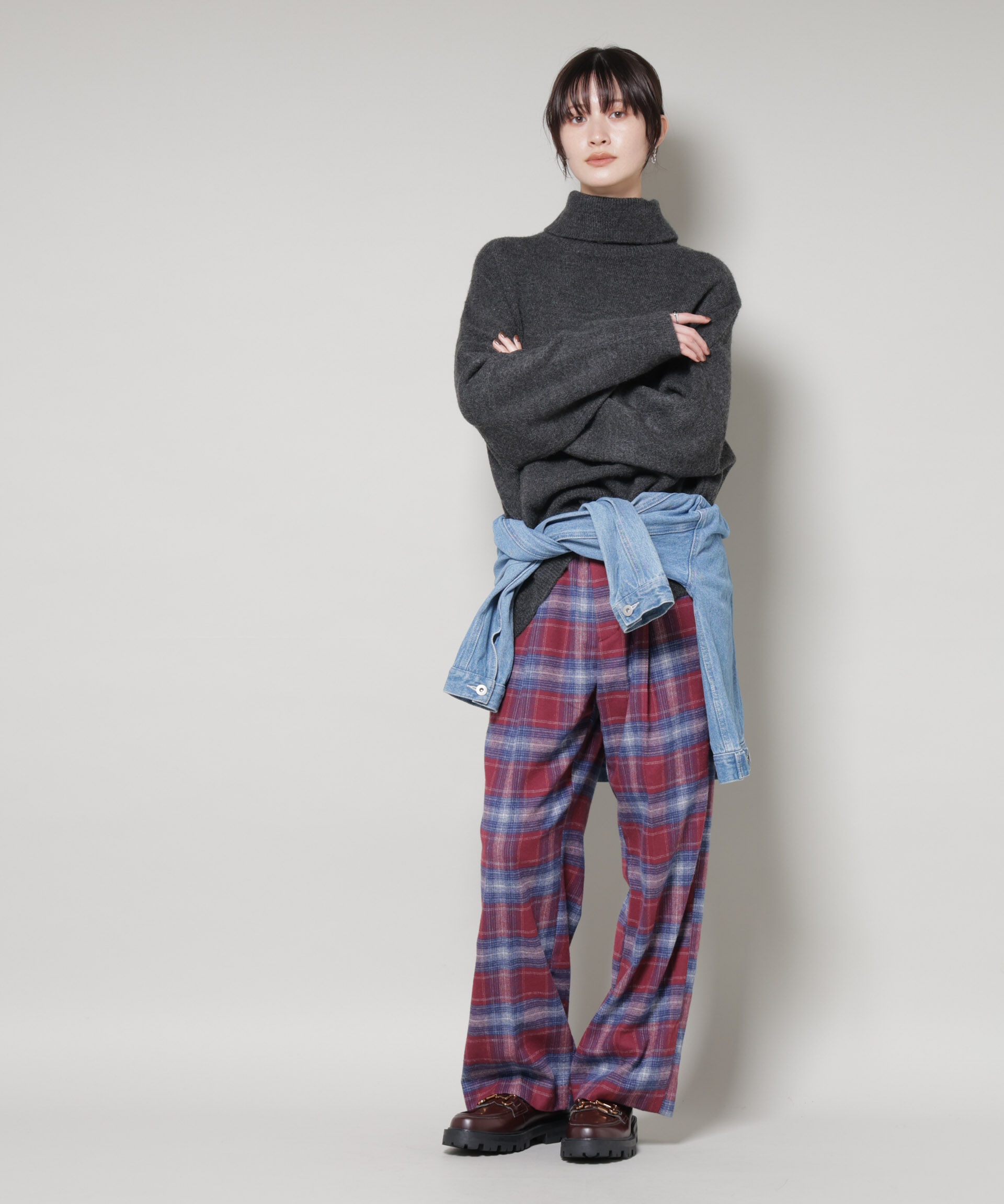 nano･universe「オンブレーチェックタックパンツ(セットアップ可)」|チノ|