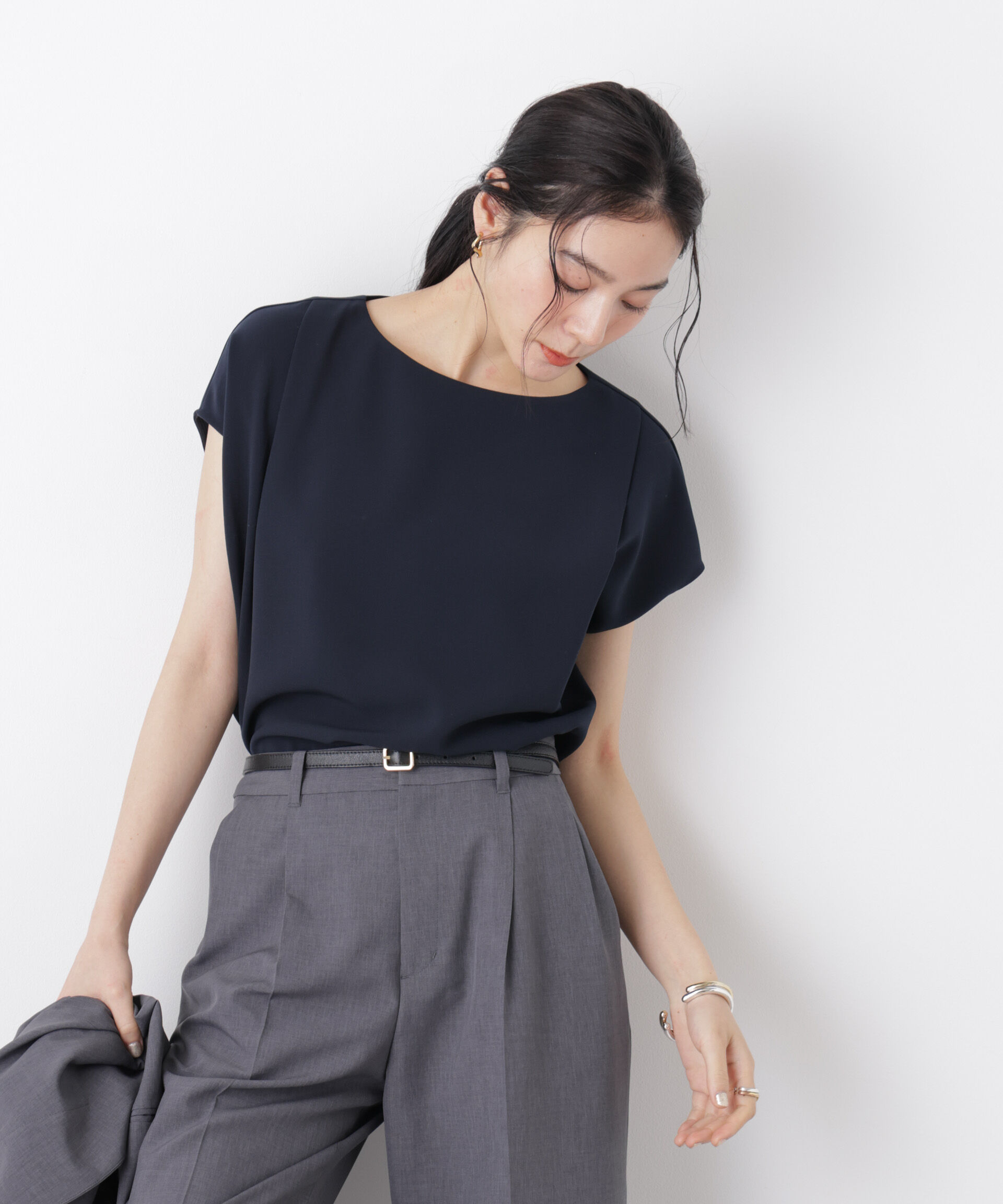 nano･universe「DressT/ボートネックタックコクーンブラウス」|シャツ・ブラウス|ネイビー