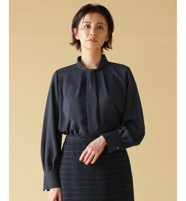 自由区「【洗える】ライトサテン ブラウス」|シャツ・ブラウス|ネイビー系