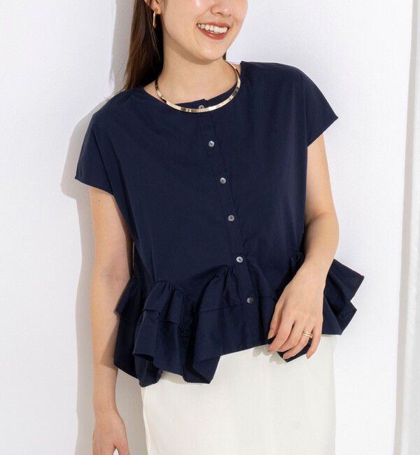 NOLLEY'S「ウオッシャブルペプラムフリル2WAY半袖ブラウス」|シャツ・ブラウス|ネイビー