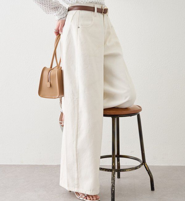  「ベルト付きカーブワイドデニム」|デニム|