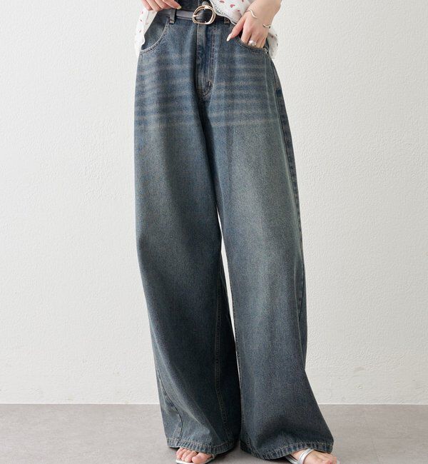  「ベルト付きカーブワイドデニム」|デニム|