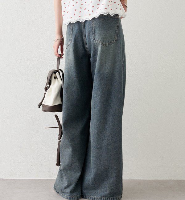  「ベルト付きカーブワイドデニム」|デニム|