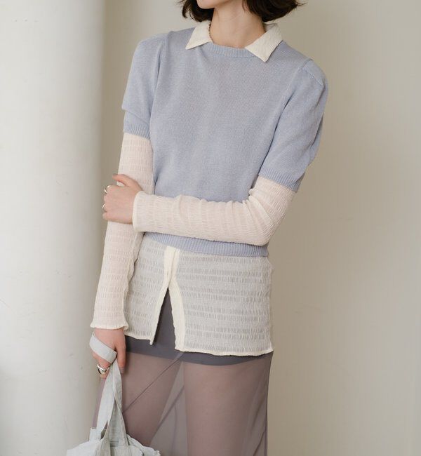  「ペーパーヤーン半袖パフニット」|カーディガン|