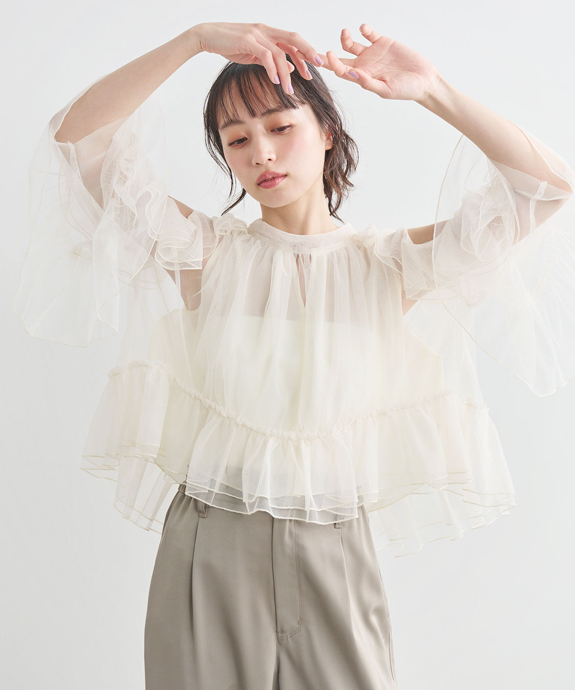 COCO DEAL「チュールギャザーブラウス」|シャツ・ブラウス|