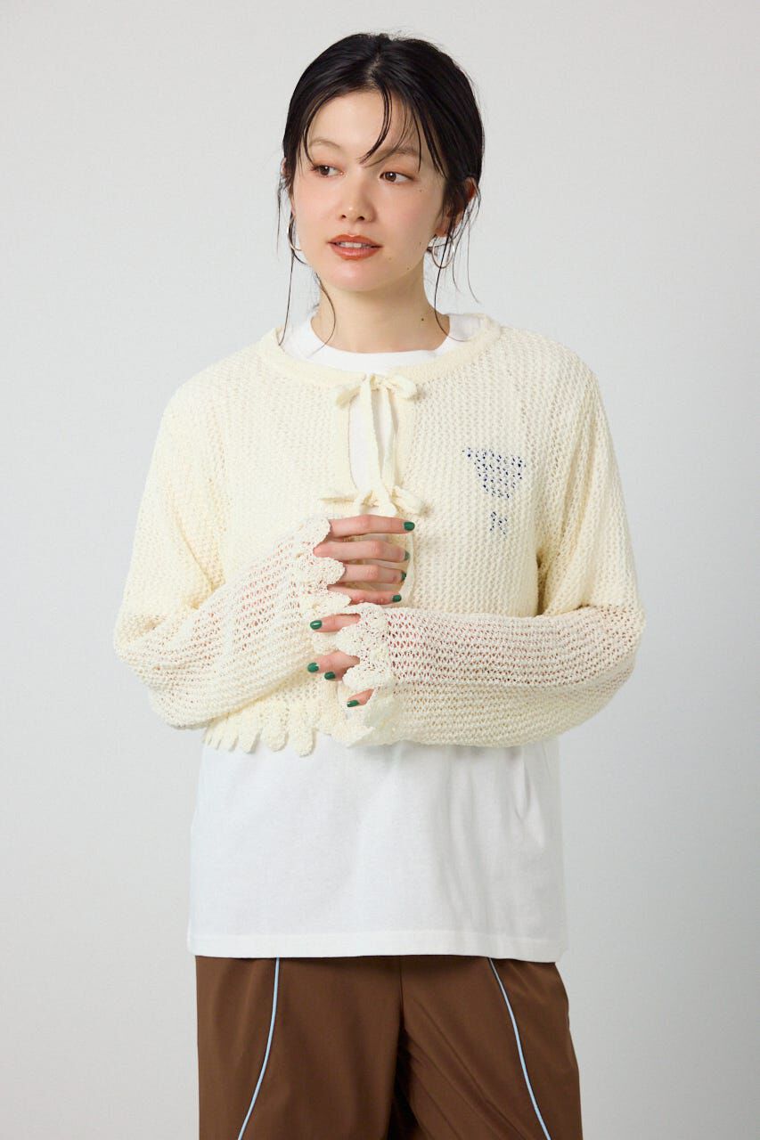RODEO CROWNS「メッシュ柄リボンボレロ」|カーディガン|O/WHT1