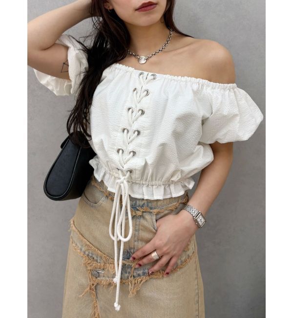 EVRIS「レースアップオフショルトップス」|シャツ・ブラウス|