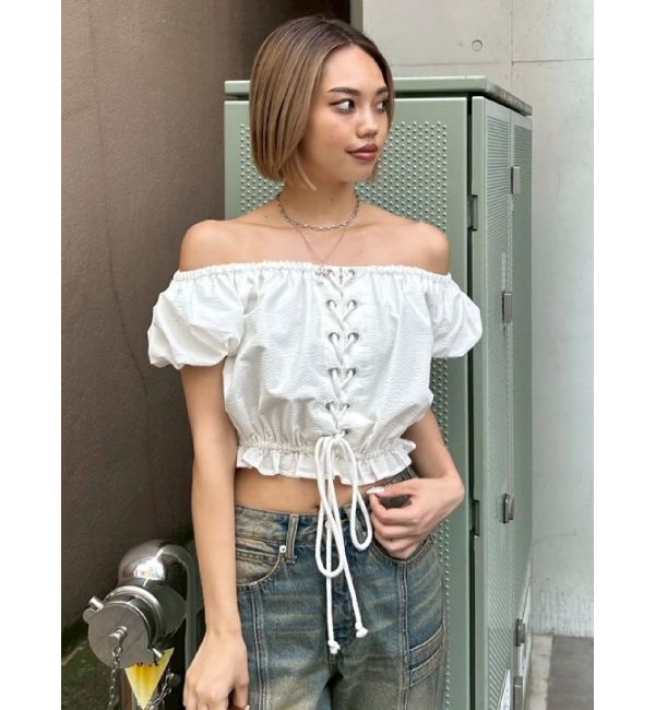 EVRIS「レースアップオフショルトップス」|シャツ・ブラウス|